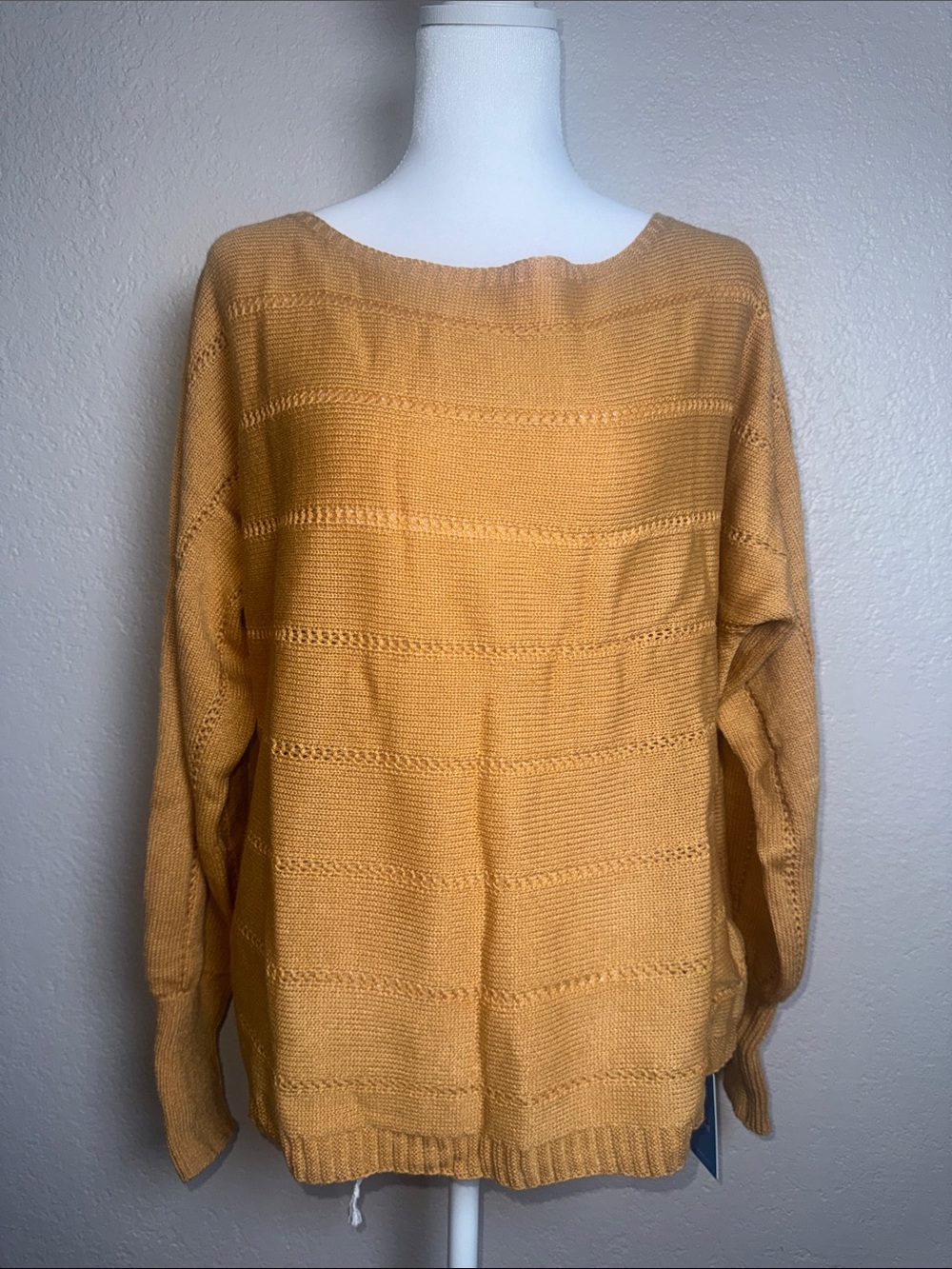 Cupshe Mustard Open-Stitch Knit Scoop Neck Sweater